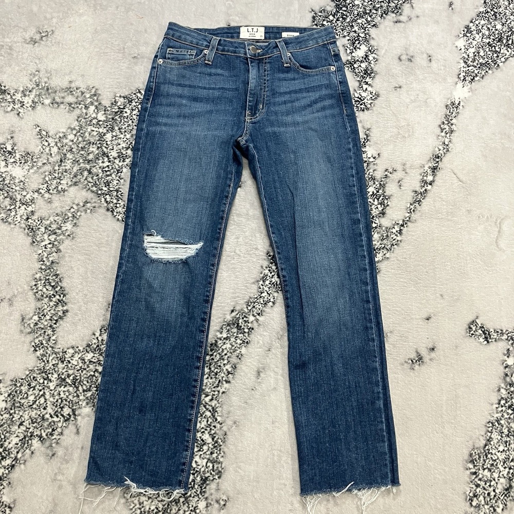 L.T.J Denim Los Angeles Siena Jeans‎ Women Sz 25 Blue Distressed Raw Hem Crop